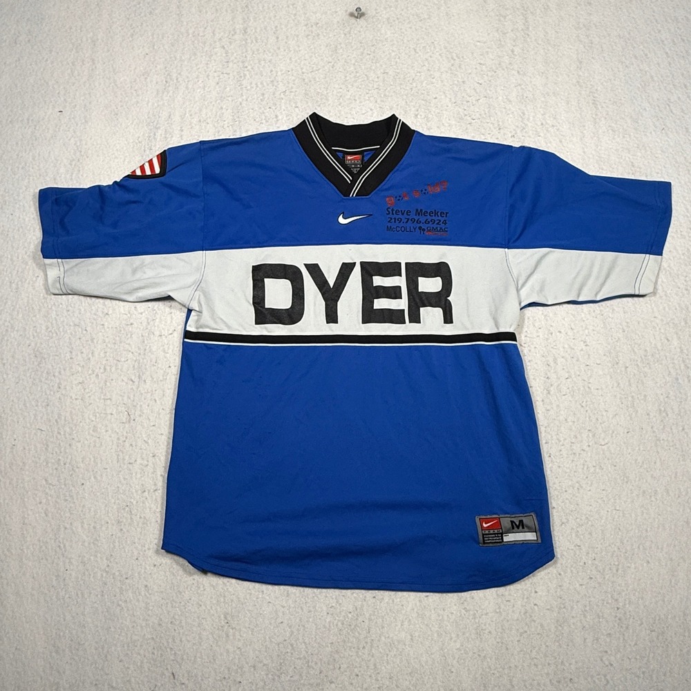 Vintage Nike Team 1998 NWISL Dyer Soccer Jersey Blue White Mens Medium 21